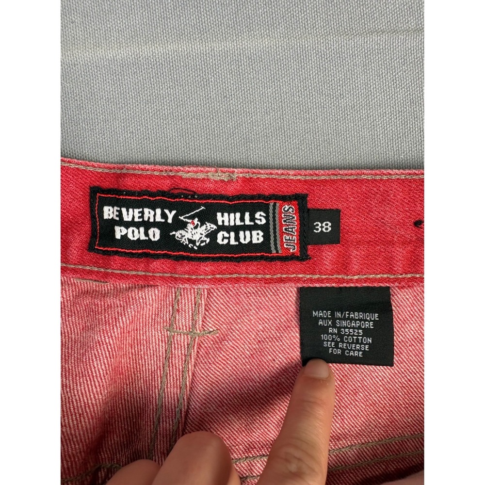 Y2K Vintage Beverly Hills‎ Polo Red Denim Shorts Men's Size 38 Cotton Blokecore - Picture 3 of 6